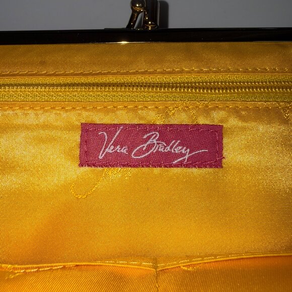 Vera Bradley Wallet Paisley Floral Fabric Snap Closure Yellow Pink Canvas - Picture 4 of 7